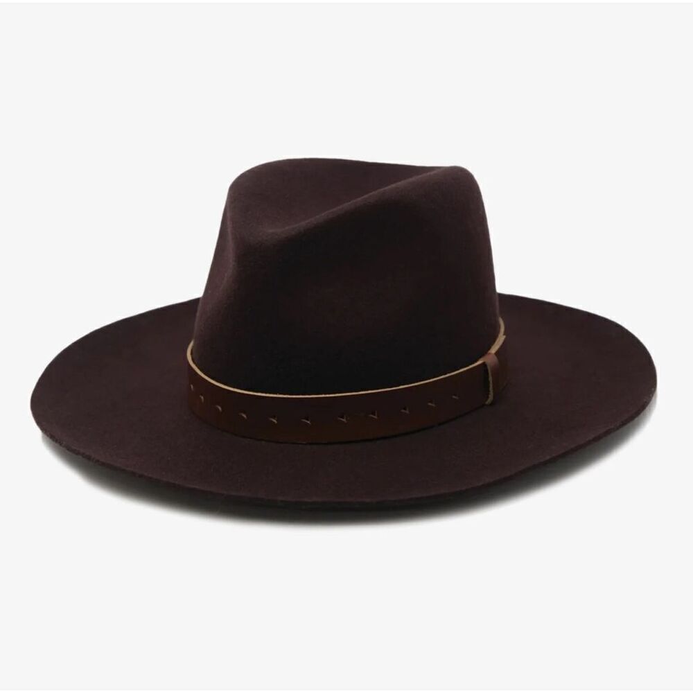 WYETH | "Harper"‎ Brown Leather Detail Australian Wool Fedora Hat | OSFM